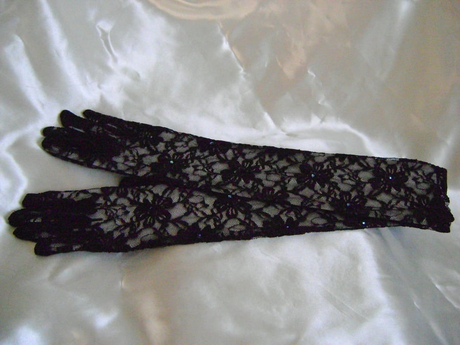 Long Black Beaded Gloves
