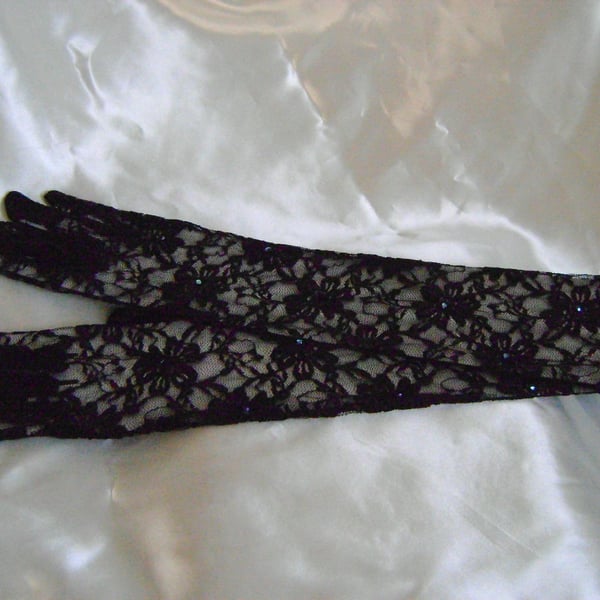 Long Black Beaded Gloves