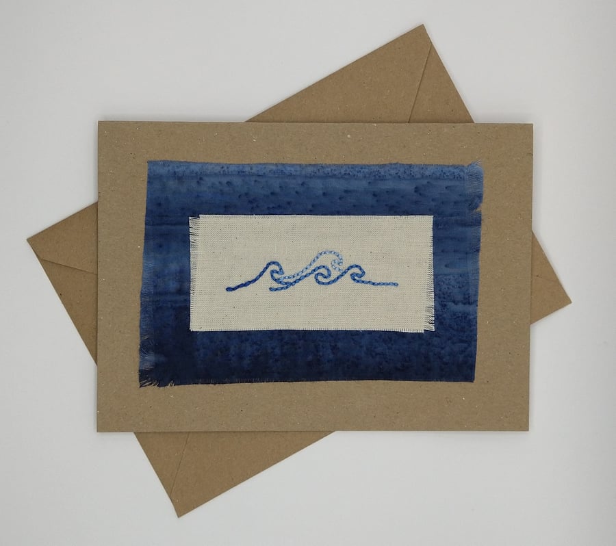 Embroidered Rolling Waves Greetings Card - Birthday Card - Blank Card