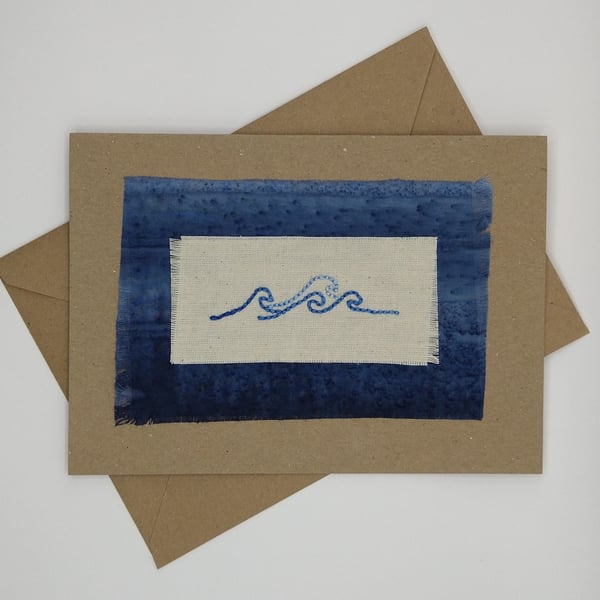 Embroidered Rolling Waves Greetings Card - Birthday Card - Blank Card