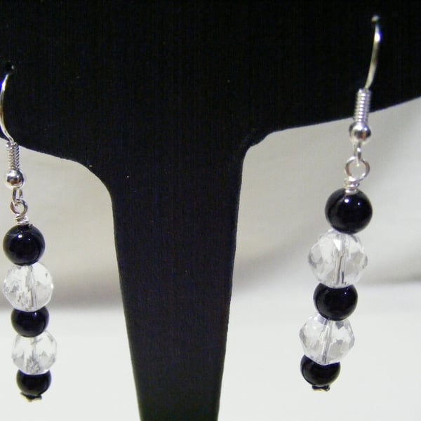 Onyx and Quartz Earrings