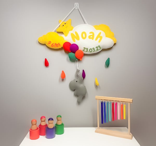 Multi-coloured Balloons - Personalised felt nursery wall and door sign