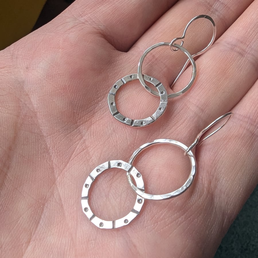 STERLING SILVER hoop drop earrings, Handmade Urban Jewellery 