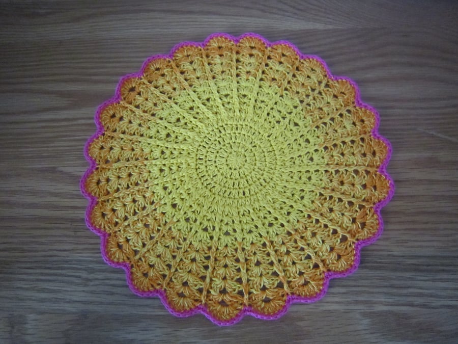 Yellow Placemat, Hand Crochet Mat, Yellow Doillie