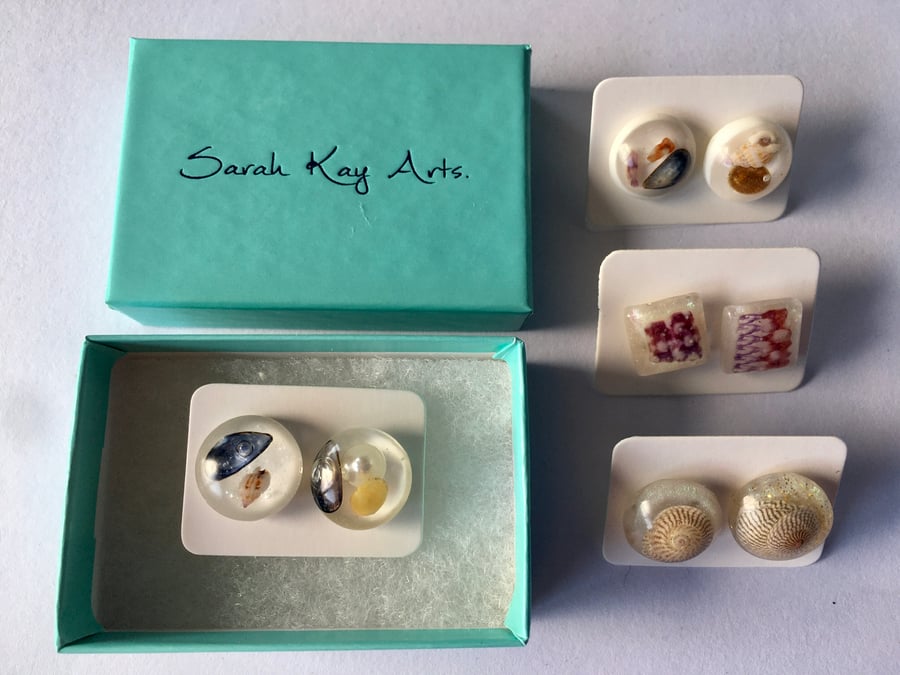 Beach treasure studs from The Shetland Islands.