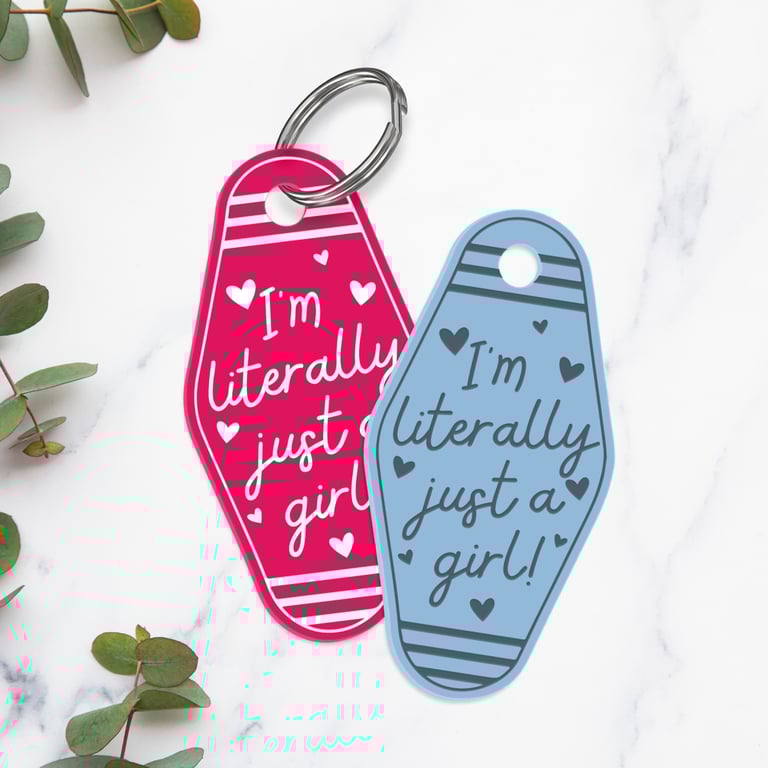 Retro Motel Keyring – “I’m Just a Girl” Acrylic Keychain - Hearts: Gift for Her