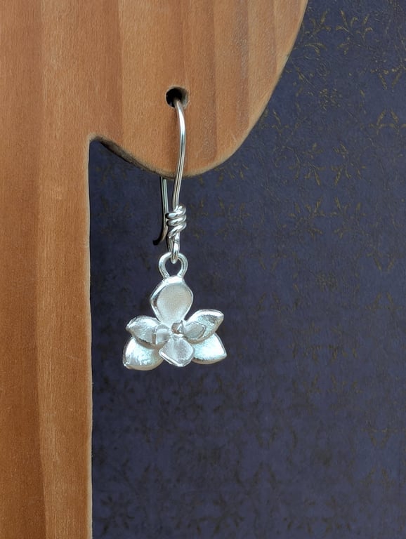 Silver Orchid Earrings - Handmade Silver Flower Drop Earrings