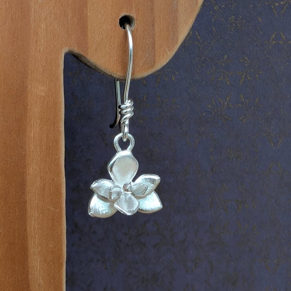 Silver Orchid Earrings - Handmade Silver Flower Drop Earrings