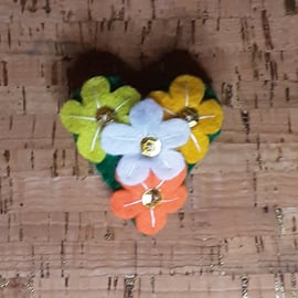 Multi Flower in Yellows Felt Brooch Small Heart