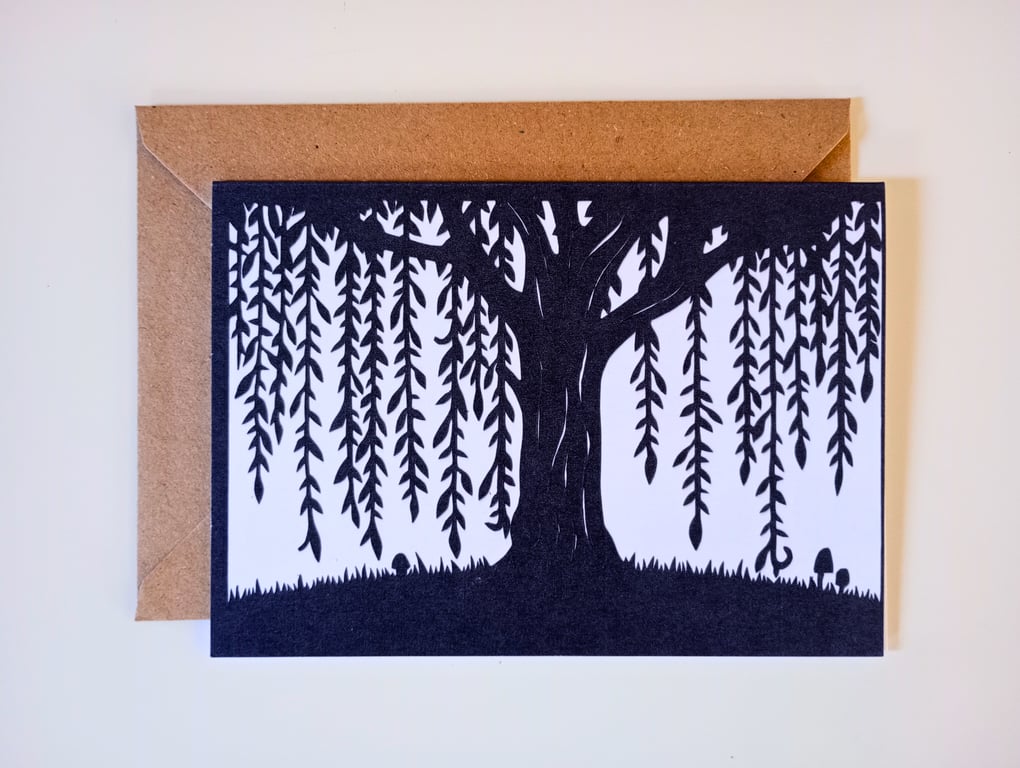 Willow Tree Printed Anniversary Greeting Card of Papercut - Eco-friendly 