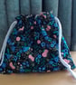 Cotton Drawstring Bag in Pink and Blue  Floral Pattern 
