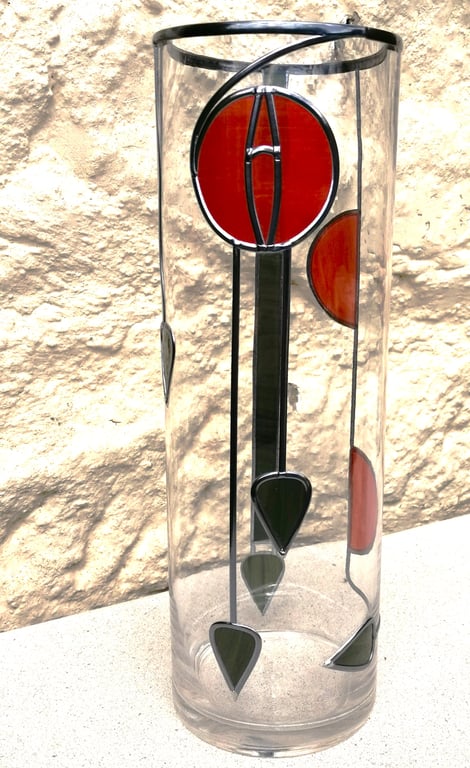 Orange Moon is a flamboyant stained glass effect flower vase Hand Leaded Design