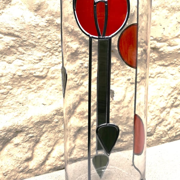 Orange Moon is a flamboyant stained glass effect flower vase Hand Leaded Design