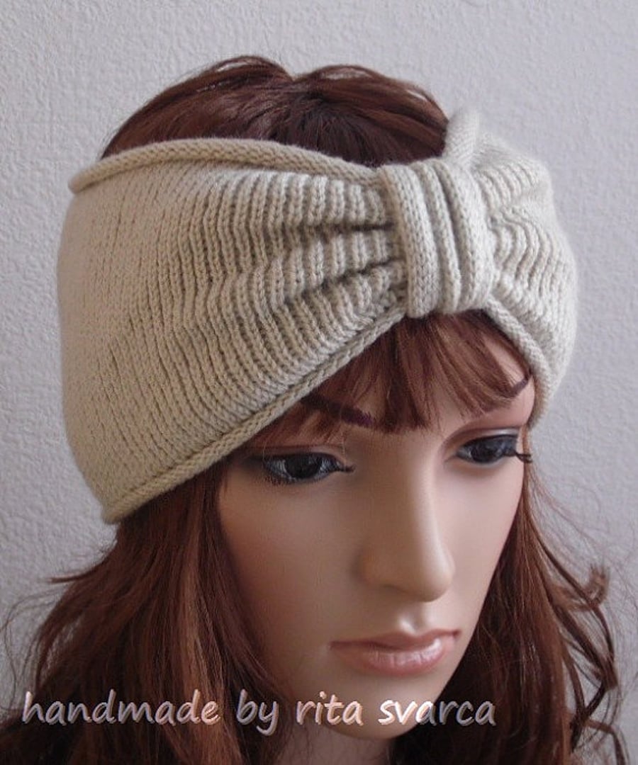 Knitted headband, handmade ear warmer, wide headband, top knot turban