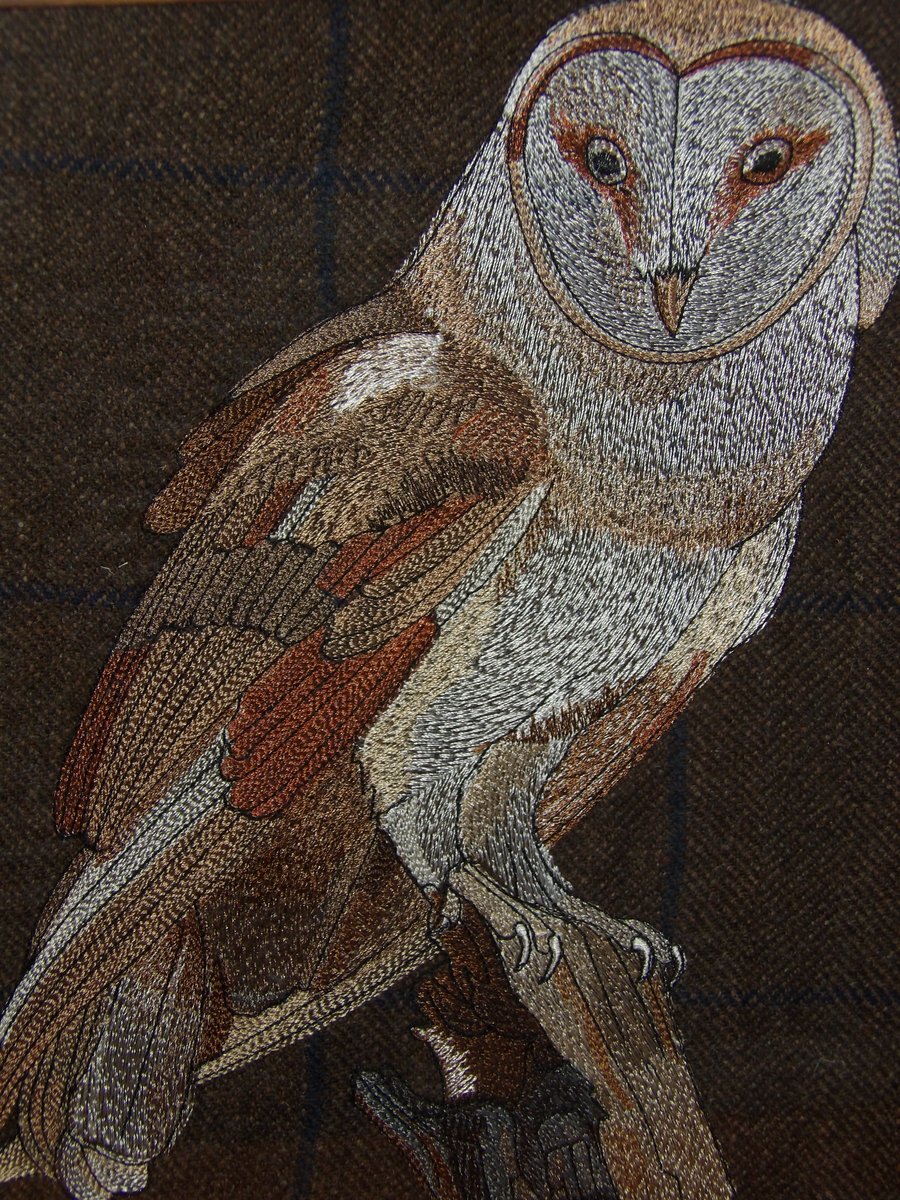Embroidered Barn owl wall art framed 