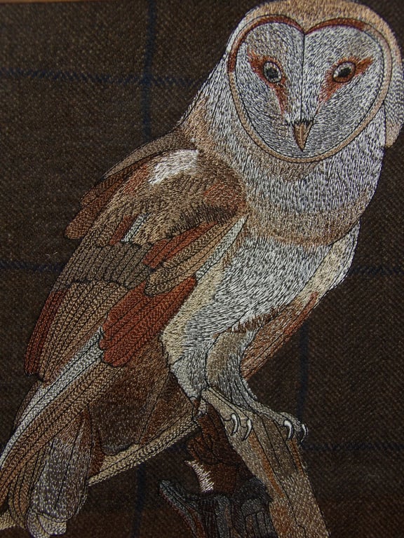 Embroidered Barn owl wall art framed 
