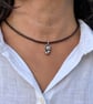 Women's leather necklace, Cat pendant, Minimalist necklace