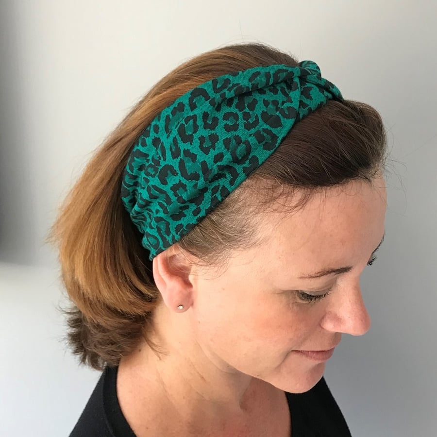 Green Leopard Print Headband