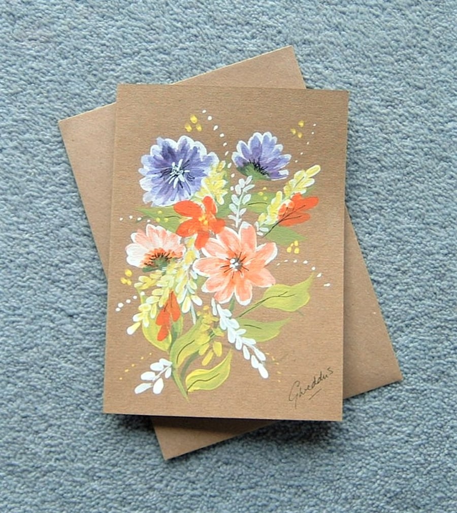 hand painted floral greetings card blank ( ref ... - Folksy