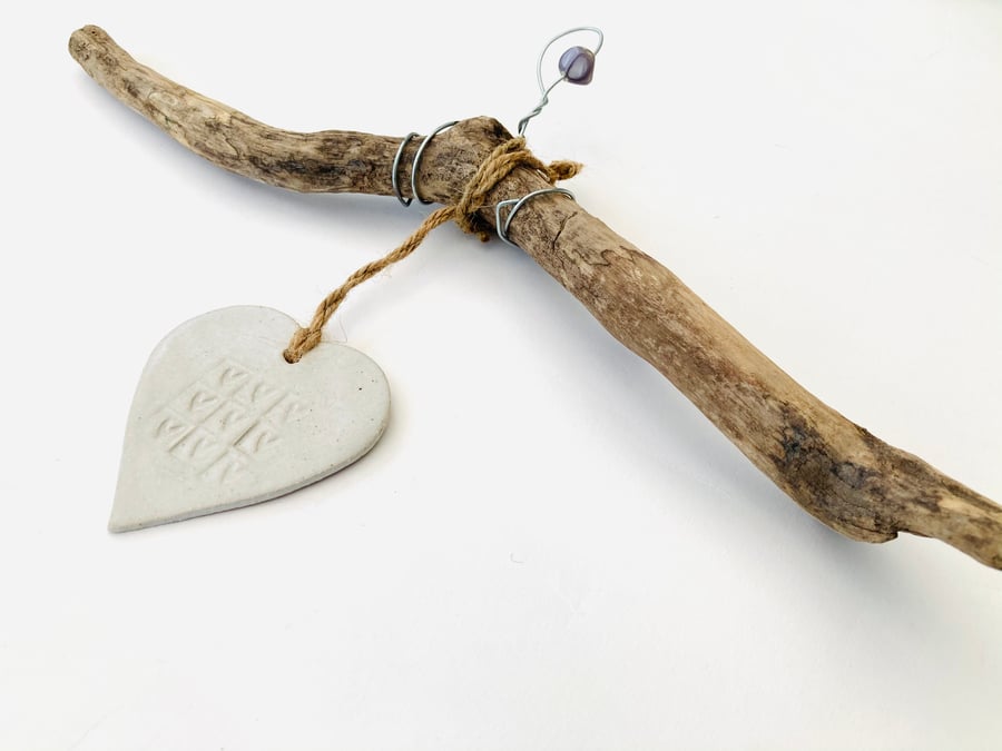 Unique Driftwood, Loveheart hanger, pottery, gift idea, birthday, clay, UK