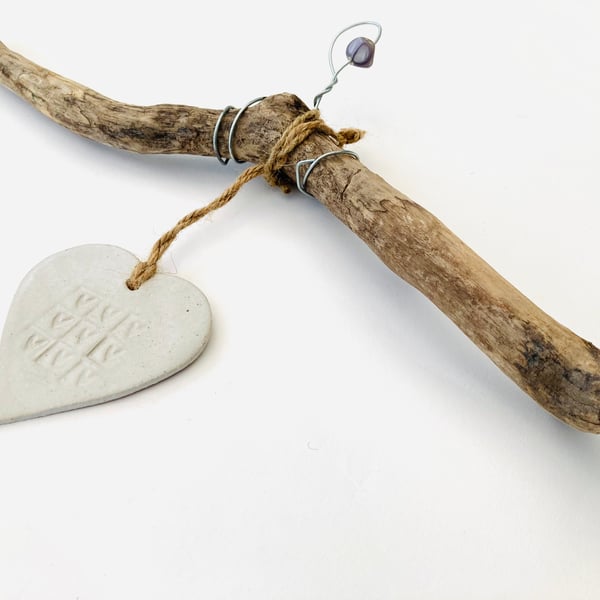 Unique Driftwood, Loveheart hanger, pottery, gift idea, birthday, clay, UK