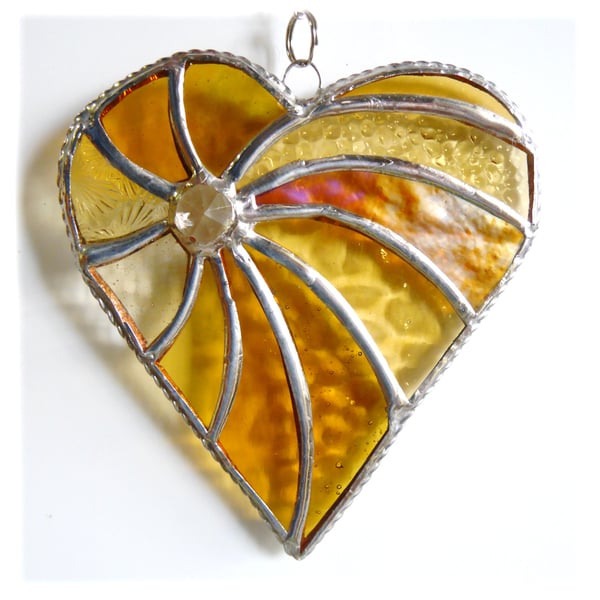 Gold Swirled Heart Stained Glass Suncatcher 009 golden wedding anniversary 50th