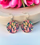 Drop earrings, pink, yellow blue leaf discs on sterling silver ear wires (29)