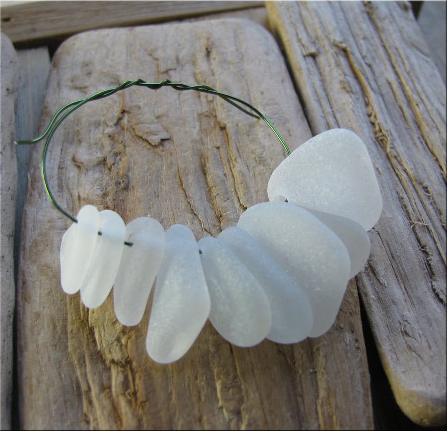 9 Natural sea glass beads, top drilled, supplies (32)