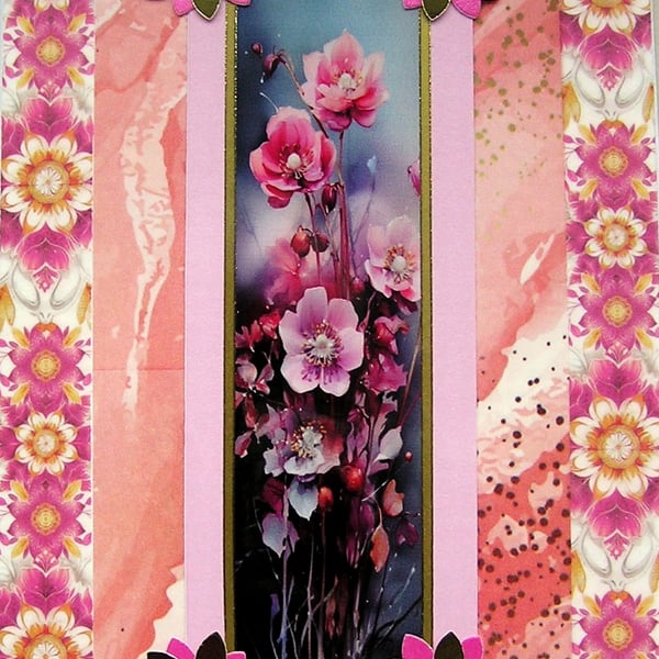Pink Summer Blossom - Hand Crafted Decoupage Greeting Card - Blank 3077