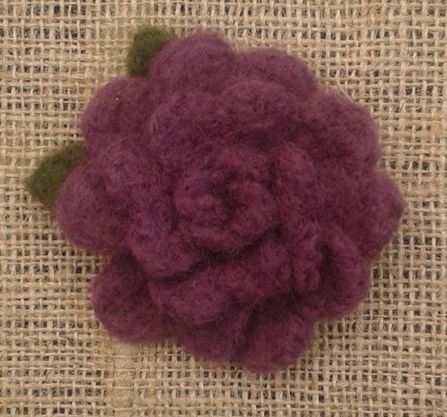 Needle felted rose corsage (purple)
