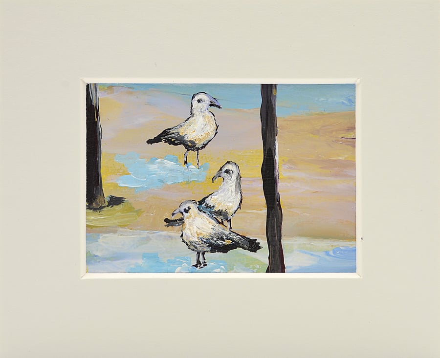 ACEO Original Painting of Gulls