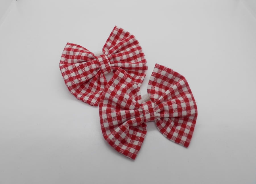 Pair of hair bows in red gingham fabric 