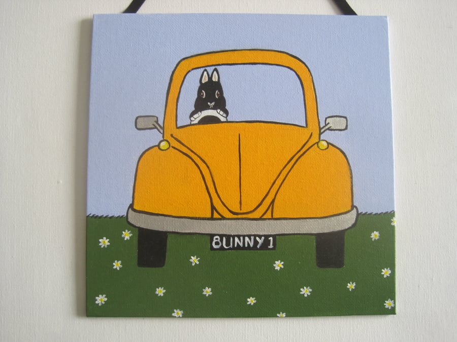 Bunny in Carrot Coloured Car original Painting