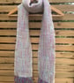 Handwoven cream, pink, green, blue and purple wool scarf
