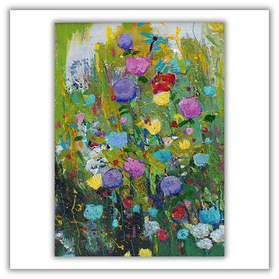 An original semi abstract wildflower painting - acrylics - mounted art