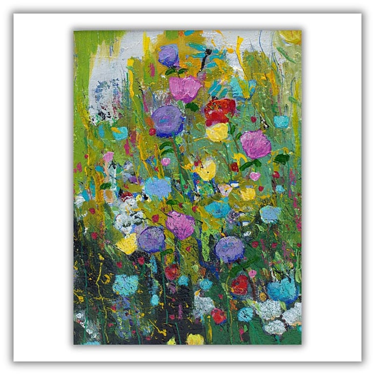An original semi abstract wildflower painting - acrylics - mounted art