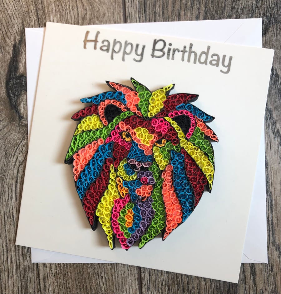 Happy birthday Lion Quilled Card 