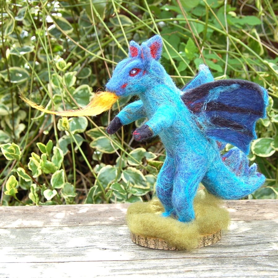 Seconds Sunday - Fire Breathing Dragon, Blue Dragon,  Needle felt wool Dragon, 