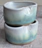 Perfectly imperfect Pair of white and turquoise ceramic heart tealight holders - Image 2
