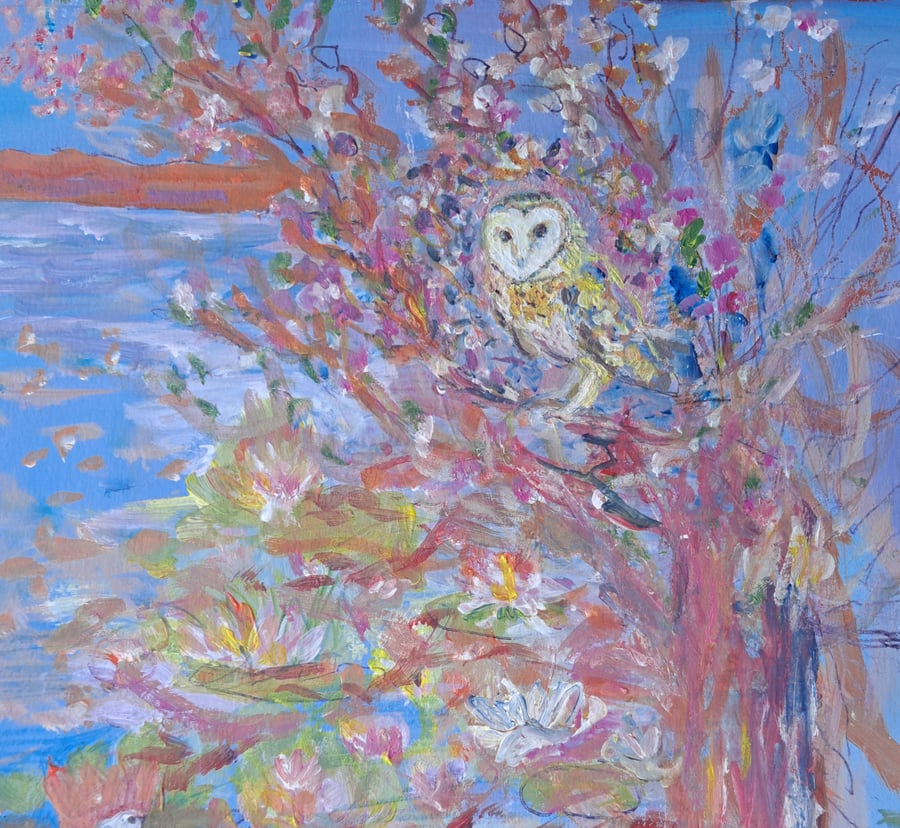 Owl in Cherry Blossom  card