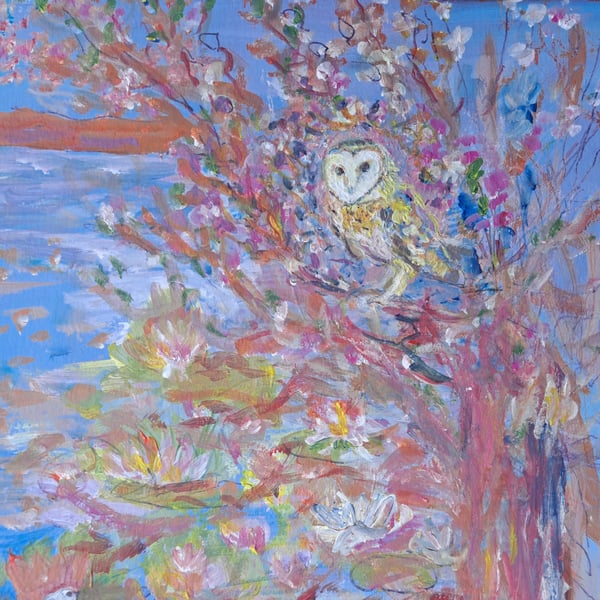 Owl in Cherry Blossom  card