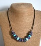 black, blue and purple lampwork glass leather cord necklace - Image 5