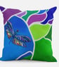 Dragonfly print, Brightly printed cushion. 14" square Cushion (36.5cm)