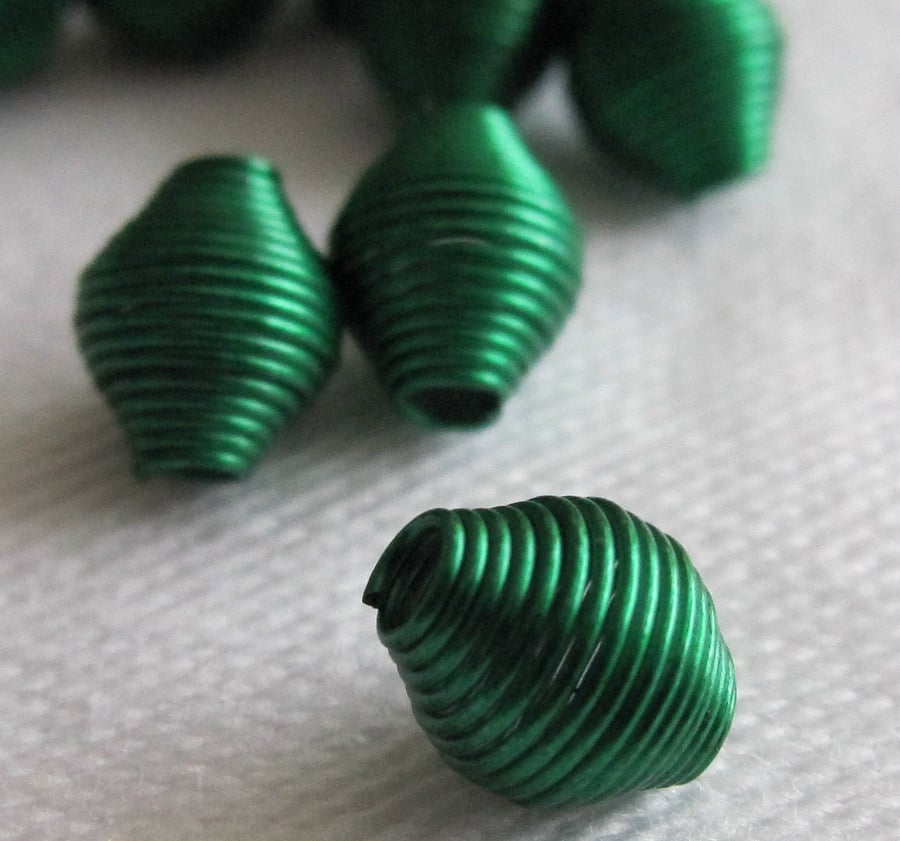 Green Metal Coil Oval Shaped Beads
