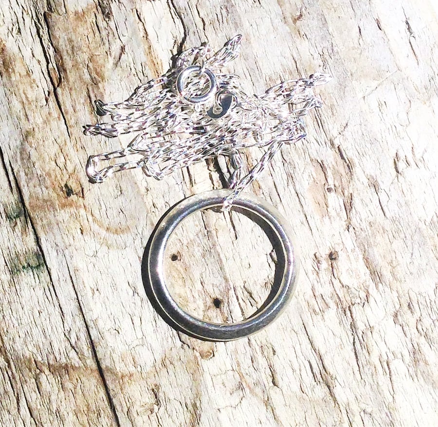  Handmade Sterling Silver Hoop Pendant Necklace (NKSSPDHP4) - UK Free Post