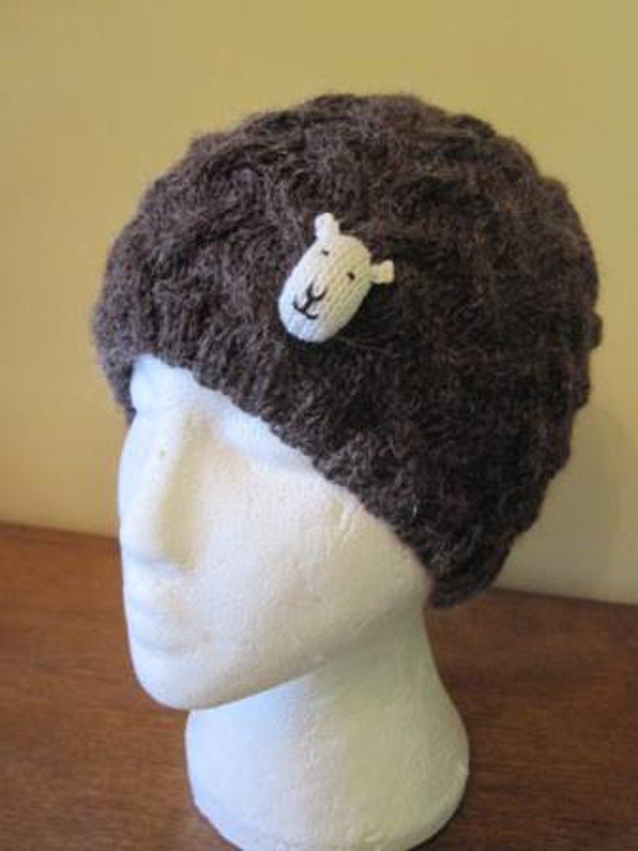 Small Adult Hand Knitted Alpaca mix Sheep Hat