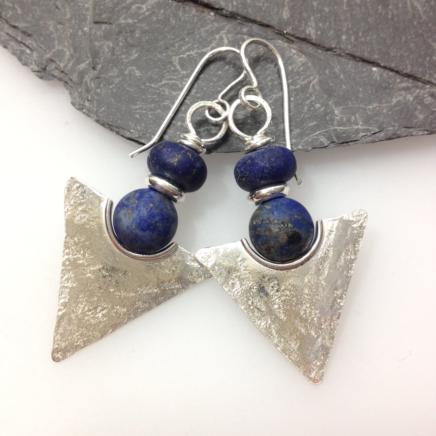 Silver and lapis lazuli tribal earrings
