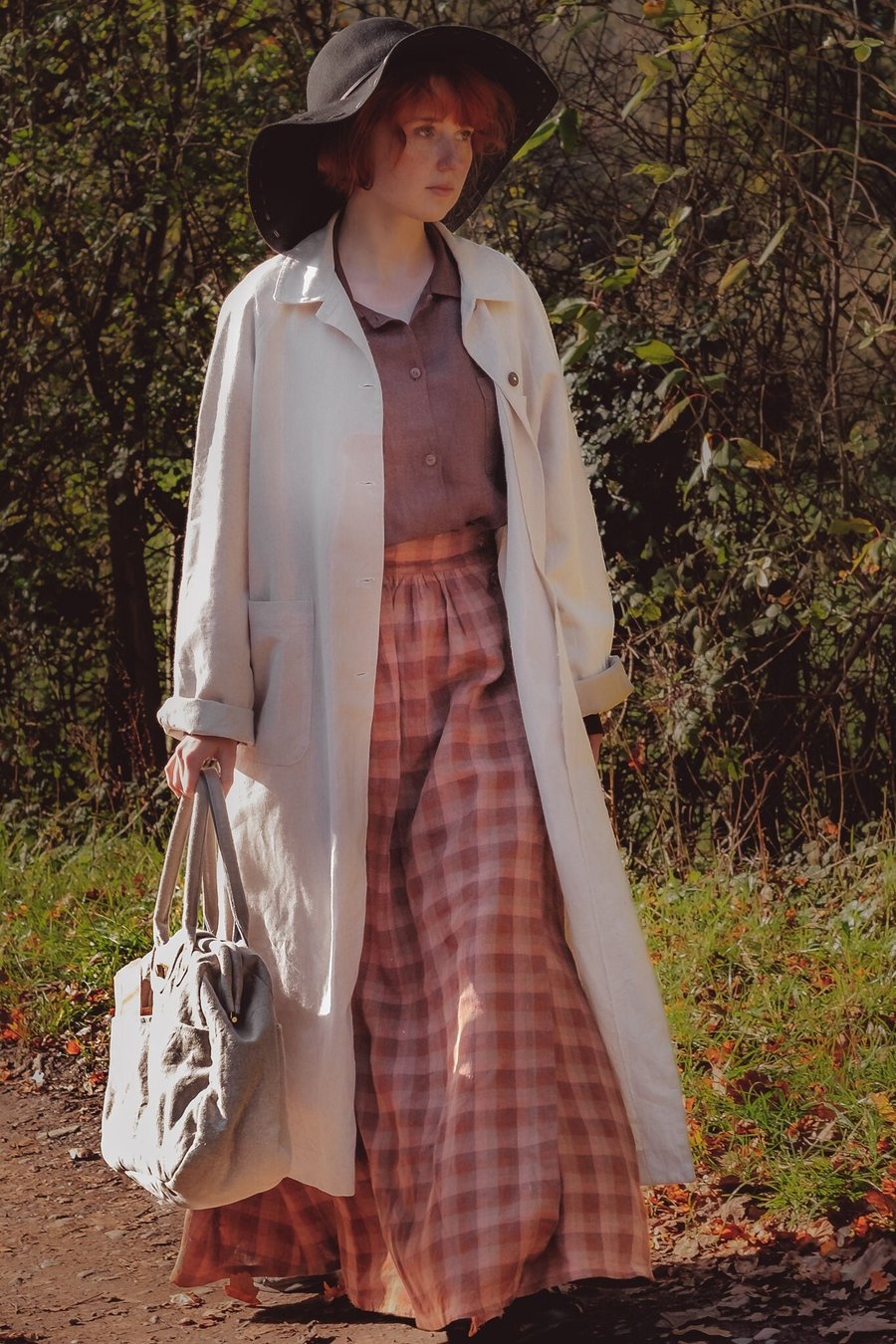 'Flora' Coat Natural Linen Vintage Style Oversize Work Overcoat - Size Small