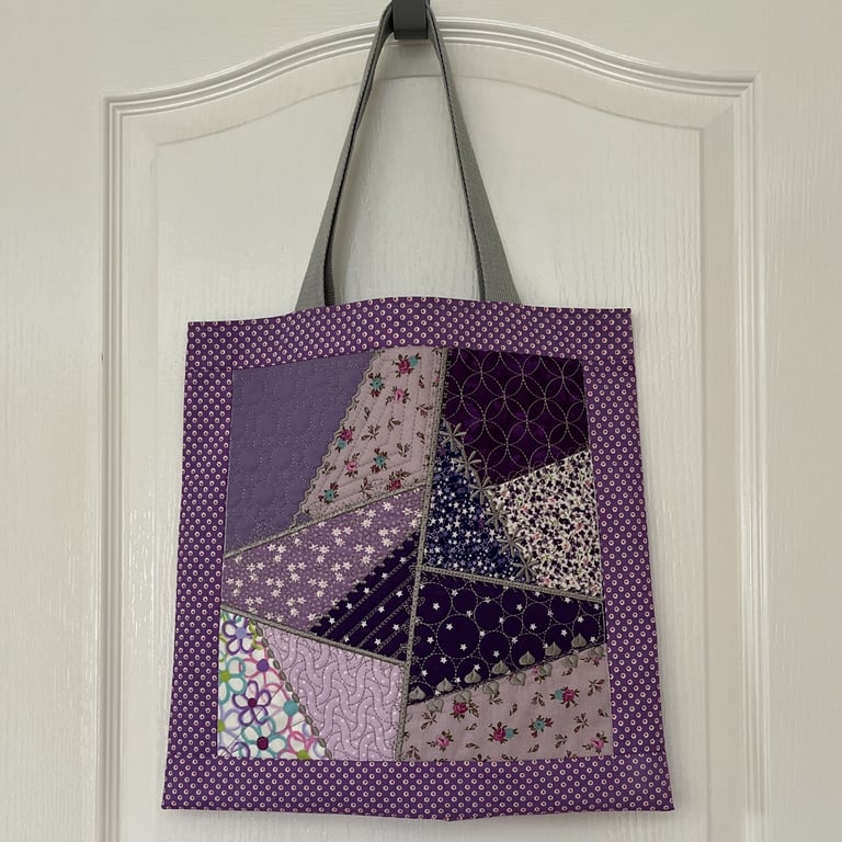 Tote Bag with Crazy Patchwork Embroidery