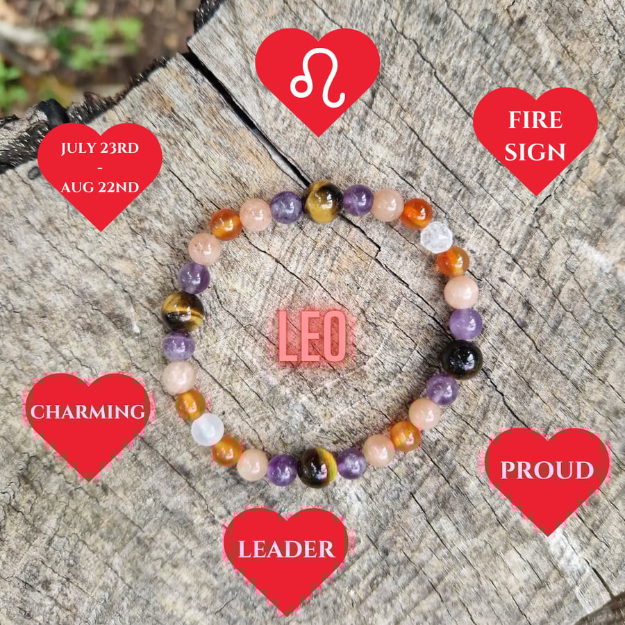 Leo Zodiac Star Sign Gemstone Bracelet 